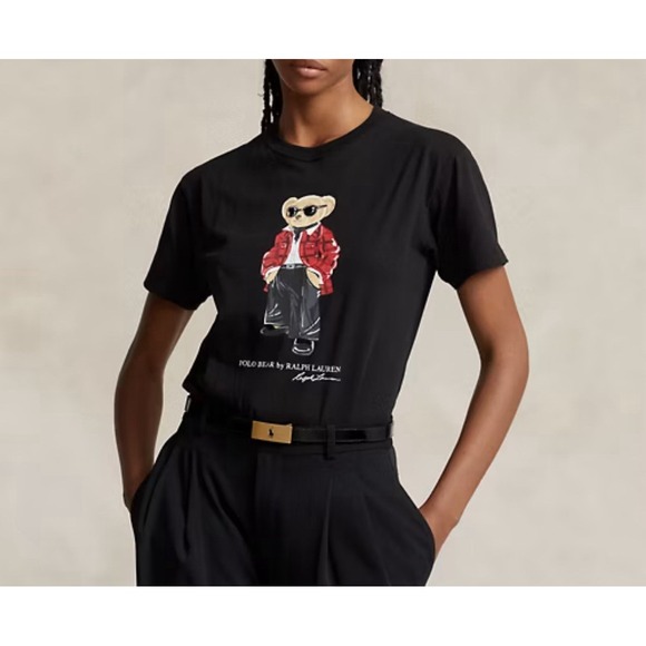 Polo Ralph Lauren Women's Polo Sunglass Bear Cotton Jersey Tee Black LARGE NWT - Picture 8 of 11